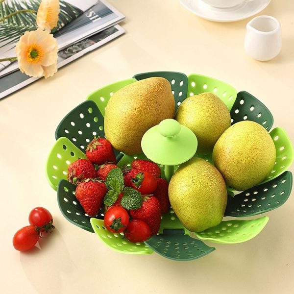 Household Foldable Plastic Lotus Steamer Kitchen Drainage Vegetable Storage Basket (Green) - Image 8