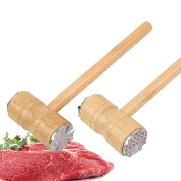 Multifunctional Double-Sided Wooden Handle Meat Hammer Kitchen Steak Tendon Breaker (Wooden Handle) - Image 2