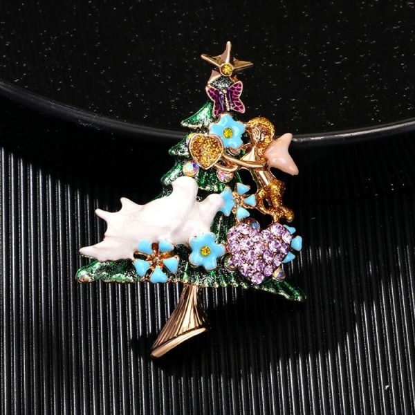 HC0729 Christmas Brooch Fall Winter Jacket Sweater Pin Ornament Christmas Tree Corsage With Diamonds - Image 3