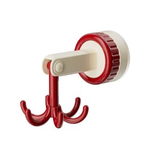 Multifunctional Kitchen Utensils Storage Shelf Household Kitchen Rotatable Suction Cup Hook (Red)