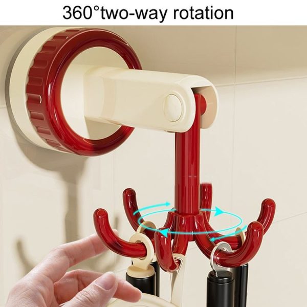 Multifunctional Kitchen Utensils Storage Shelf Household Kitchen Rotatable Suction Cup Hook (Red) - Image 5
