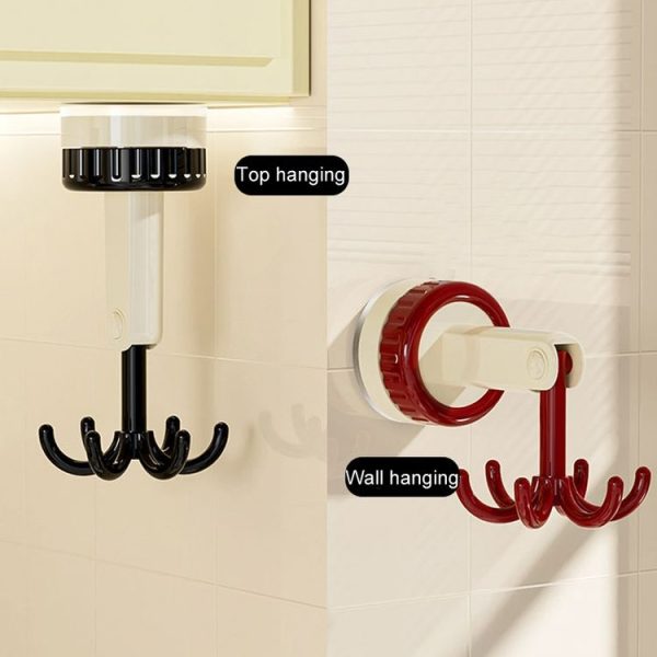 Multifunctional Kitchen Utensils Storage Shelf Household Kitchen Rotatable Suction Cup Hook (Red) - Image 7