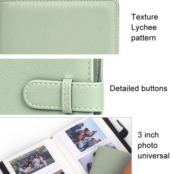 3 Inch 80 Pockets Photo Lychee Print Album Photo Book Card Album (Green) - Image 6