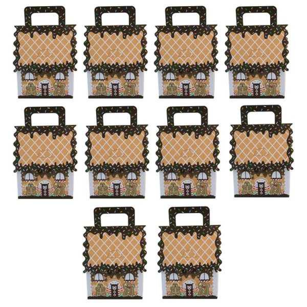 10pcs Christmas Candy Boxes Kraft Paper Christmas House Handbag Candy Boxes, Style: Large Brown Edge