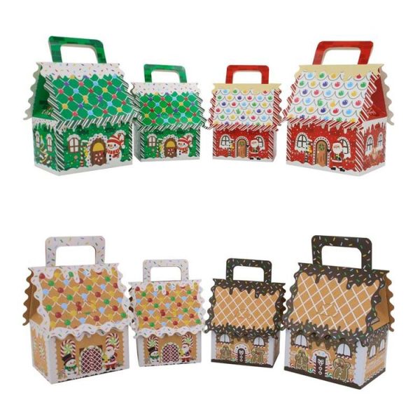 10pcs Christmas Candy Boxes Kraft Paper Christmas House Handbag Candy Boxes, Style: Large Brown Edge - Image 2
