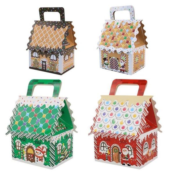 10pcs Christmas Candy Boxes Kraft Paper Christmas House Handbag Candy Boxes, Style: Large Brown Edge - Image 3