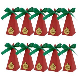 10pcs Christmas Candy Boxes Triangle New Year Party Xmas Gift Paper Packaging Box, Style: Colorful Ball