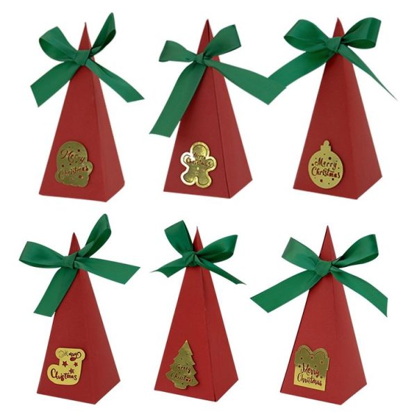 10pcs Christmas Candy Boxes Triangle New Year Party Xmas Gift Paper Packaging Box, Style: Colorful Ball - Image 2