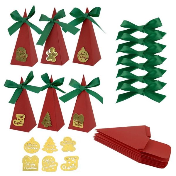 10pcs Christmas Candy Boxes Triangle New Year Party Xmas Gift Paper Packaging Box, Style: Colorful Ball - Image 3