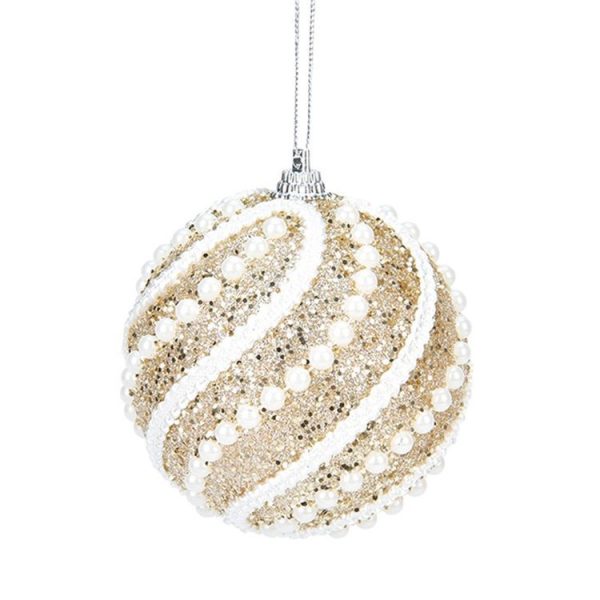 8cm Christmas Ball Christmas Tree Decoration Sequin Pearl Ball Hanging Ornament (Champagne)