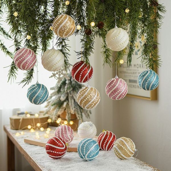 8cm Christmas Ball Christmas Tree Decoration Sequin Pearl Ball Hanging Ornament (Champagne) - Image 2
