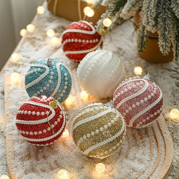 8cm Christmas Ball Christmas Tree Decoration Sequin Pearl Ball Hanging Ornament (Champagne) - Image 4