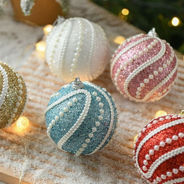 8cm Christmas Ball Christmas Tree Decoration Sequin Pearl Ball Hanging Ornament (Champagne) - Image 5