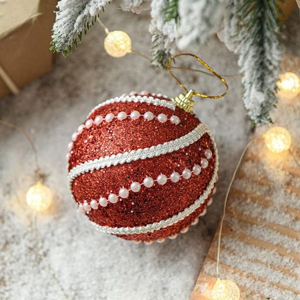 8cm Christmas Ball Christmas Tree Decoration Sequin Pearl Ball Hanging Ornament (Champagne) - Image 6