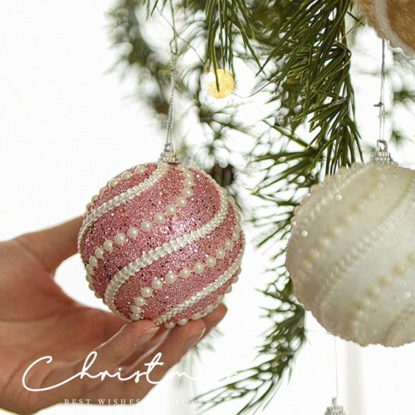 8cm Christmas Ball Christmas Tree Decoration Sequin Pearl Ball Hanging Ornament (Champagne) - Image 7
