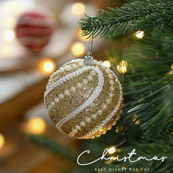 8cm Christmas Ball Christmas Tree Decoration Sequin Pearl Ball Hanging Ornament (Champagne) - Image 8