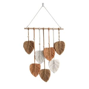 Hand Woven Leaf Macrame Wall Hanging Cotton Rope Leaf Tapestry Boho Room Home Decor, Color: Khaki