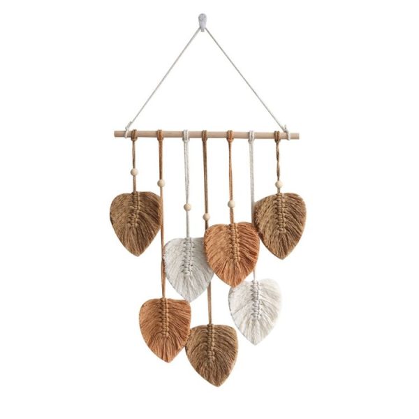 Hand Woven Leaf Macrame Wall Hanging Cotton Rope Leaf Tapestry Boho Room Home Decor, Color: Khaki