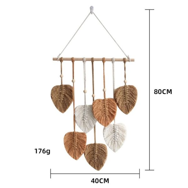 Hand Woven Leaf Macrame Wall Hanging Cotton Rope Leaf Tapestry Boho Room Home Decor, Color: Khaki - Image 2
