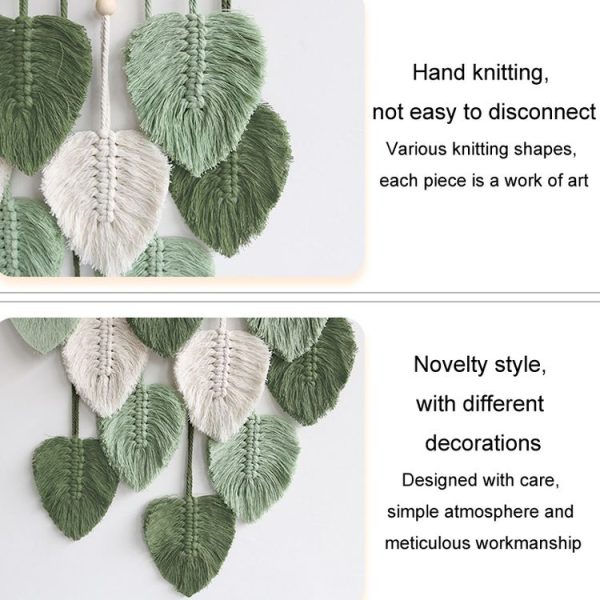 Hand Woven Leaf Macrame Wall Hanging Cotton Rope Leaf Tapestry Boho Room Home Decor, Color: Khaki - Image 8