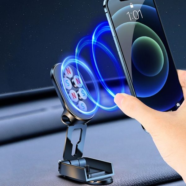 D11 Magnetic Folding Car Phone Holder Rotatable Dashboard Stick-On Navigation Stand (Black Gloosy) - Image 8