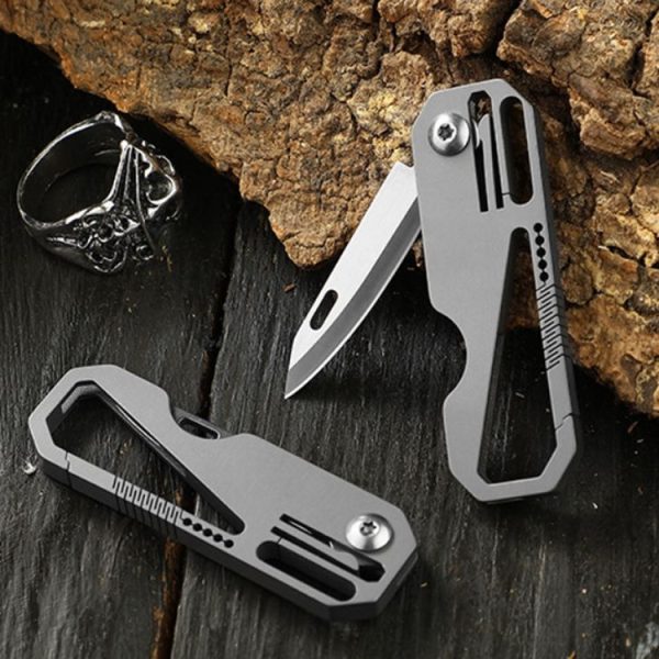 Multifunctional Titanium Keychain Outdoor Portable Defense Mini Folding Knife, Style: With Steel Ring - Image 2