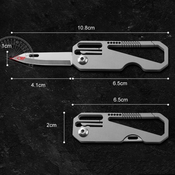 Multifunctional Titanium Keychain Outdoor Portable Defense Mini Folding Knife, Style: With Steel Ring - Image 3