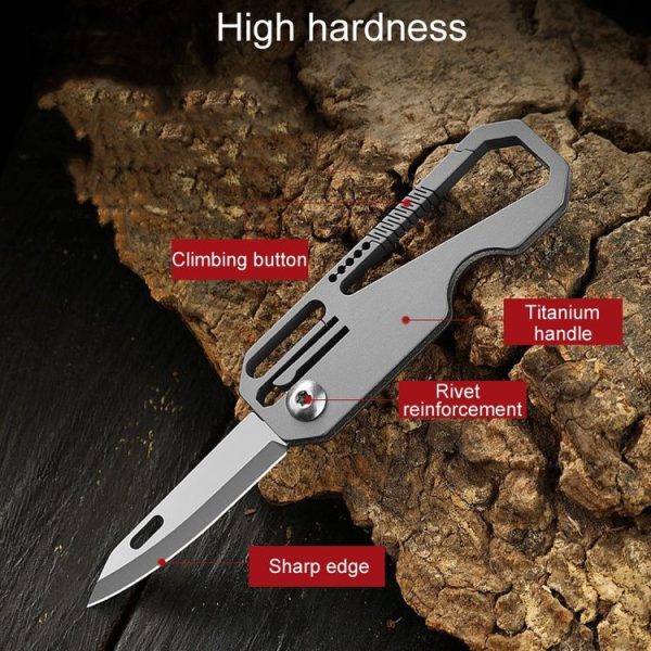 Multifunctional Titanium Keychain Outdoor Portable Defense Mini Folding Knife, Style: With Steel Ring - Image 4