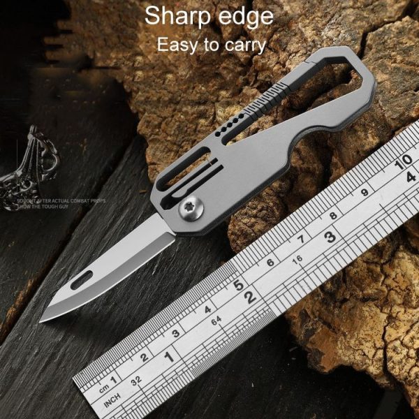 Multifunctional Titanium Keychain Outdoor Portable Defense Mini Folding Knife, Style: With Steel Ring - Image 5