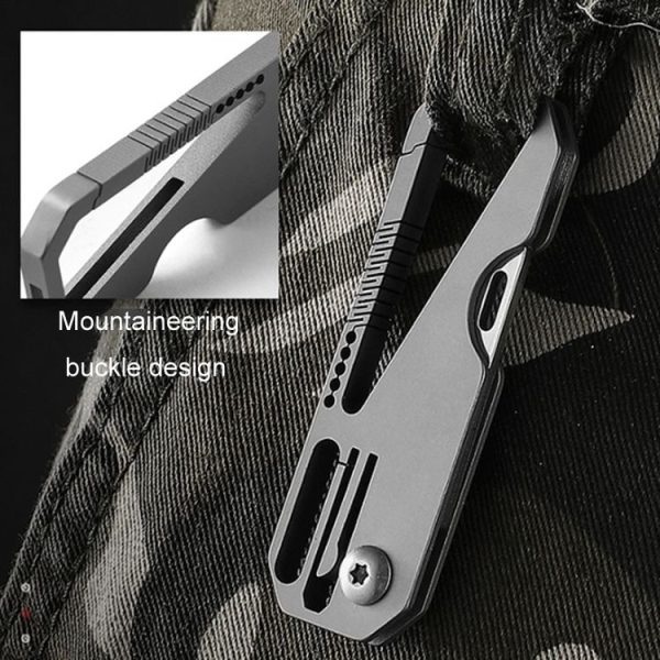 Multifunctional Titanium Keychain Outdoor Portable Defense Mini Folding Knife, Style: With Steel Ring - Image 7