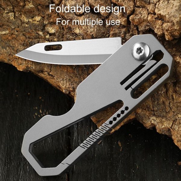 Multifunctional Titanium Keychain Outdoor Portable Defense Mini Folding Knife, Style: With Steel Ring - Image 8