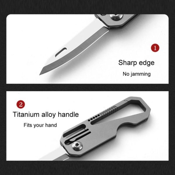 Multifunctional Titanium Keychain Outdoor Portable Defense Mini Folding Knife, Style: With Steel Ring - Image 9