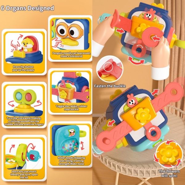 Infant Busy Ball Baby Hand Grip Ball Puzzle Sensory Hexahedron Toys (Penguin) - Image 3