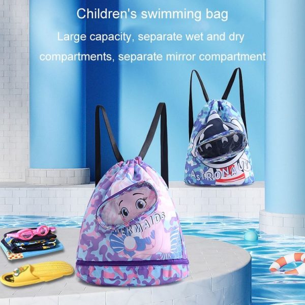 Children Swimming Bag Cute Cartoon Beach Backpack Dry Wet Separation Waterproof Storage Bag, Size: Small 1 Layer (Blue) - Image 4