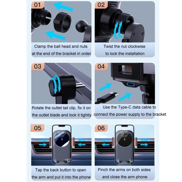 Car Wireless Charging Outlet Navigation Mobile Phone Holder (Single Hook Type) - Image 9