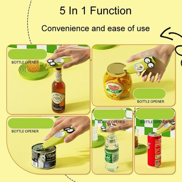 5 In 1 Bottle Opener Household Multifunctional Cartoon Cap Screwer Can Opener Beer Lid Lifter (Green) - Image 6