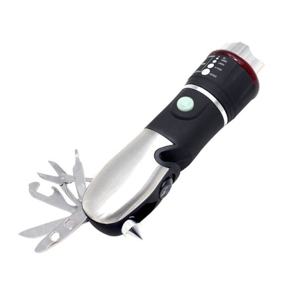 Outdoor Window Breaking Escape Safety Hammer Emergency Flashlight (Black White)