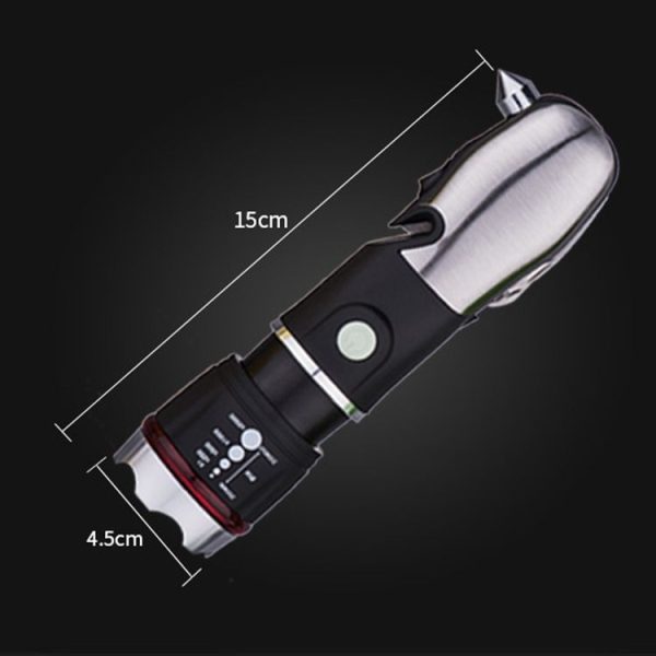 Outdoor Window Breaking Escape Safety Hammer Emergency Flashlight (Black White) - Image 3