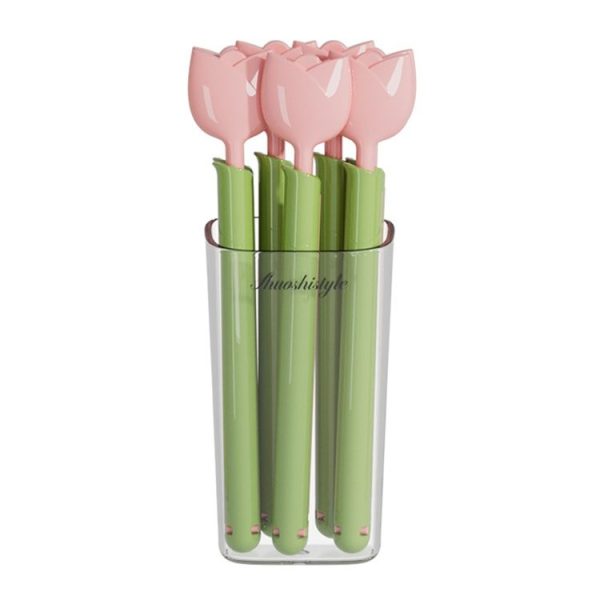 5pcs / Box Tulip Shaped Food Bag Sealing Clip Portable Snack Bread Sealing Clip With Magnetic Storage Box (Pink)