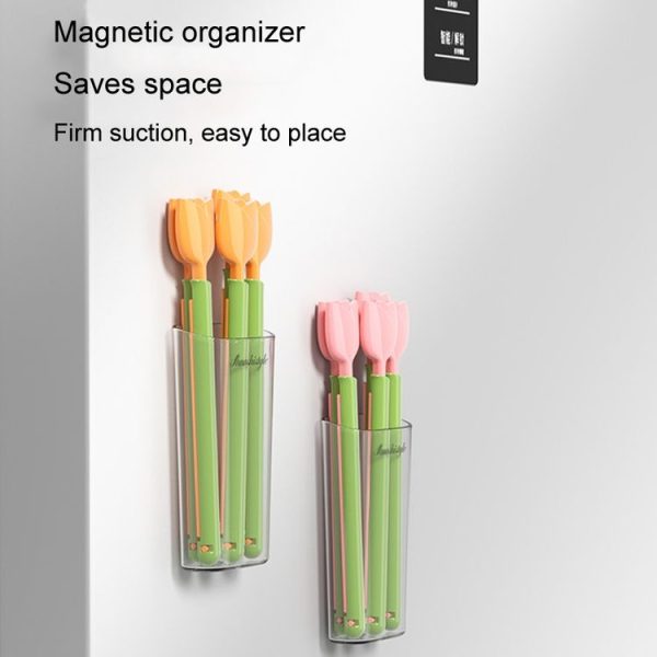5pcs / Box Tulip Shaped Food Bag Sealing Clip Portable Snack Bread Sealing Clip With Magnetic Storage Box (Pink) - Image 4