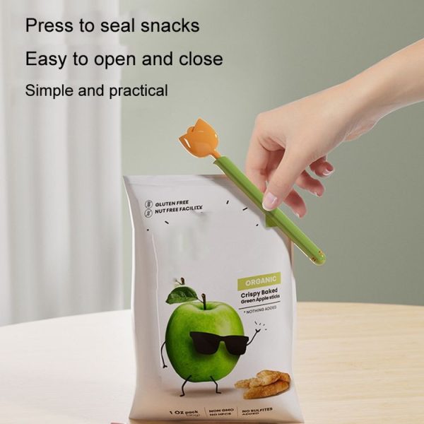 5pcs / Box Tulip Shaped Food Bag Sealing Clip Portable Snack Bread Sealing Clip With Magnetic Storage Box (Pink) - Image 5