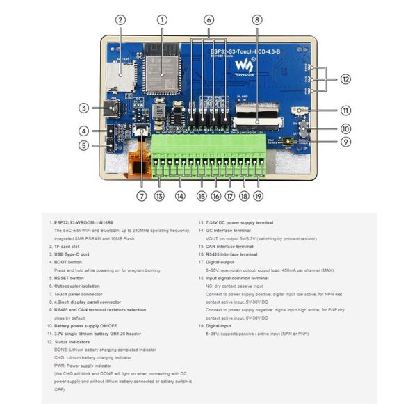 Waveshare ESP32-S3 4.3inch 800x480 Touch LCD Development Board without Case - Image 10