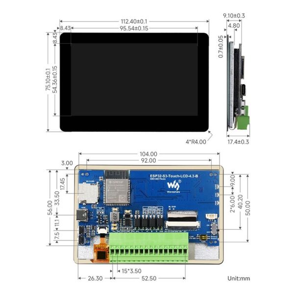 Waveshare ESP32-S3 4.3inch 800x480 Touch LCD Development Board without Case - Image 4