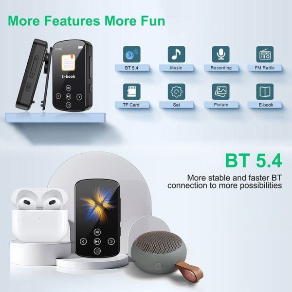 MP3 Bluetooth Music Player HIFI Sports Clip Touch Screen MP4, Memory: No TF Card (Black) - Image 3