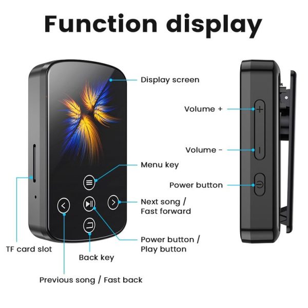 MP3 Bluetooth Music Player HIFI Sports Clip Touch Screen MP4, Memory: No TF Card (Black) - Image 8