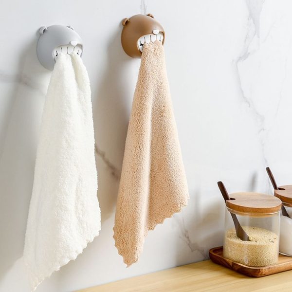 Bear Towel Holder Bathroom Towel Hooks Kitchen Rag Stopper Washcloth Dishcloth Storage (Coffee) - Image 7