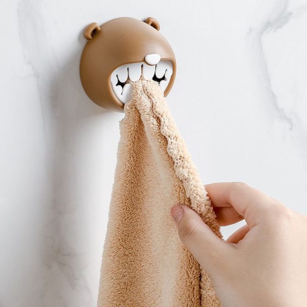Bear Towel Holder Bathroom Towel Hooks Kitchen Rag Stopper Washcloth Dishcloth Storage (Coffee) - Image 8