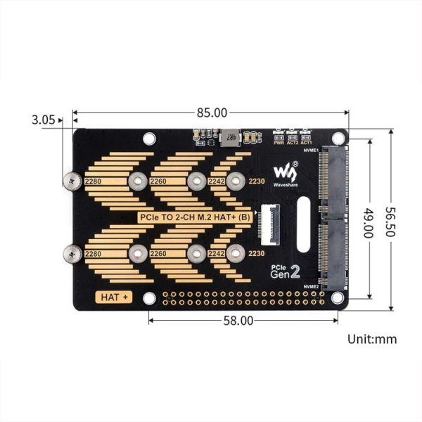 Waveshare For Raspberry Pi 5 PCIe To 2-Ch M.2 Adapter Type B NVMe Protocol (27710) - Image 2