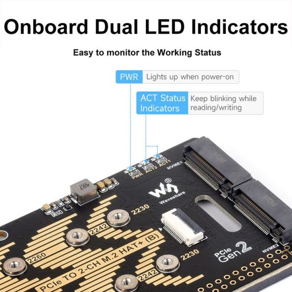 Waveshare For Raspberry Pi 5 PCIe To 2-Ch M.2 Adapter Type B NVMe Protocol (27710) - Image 8