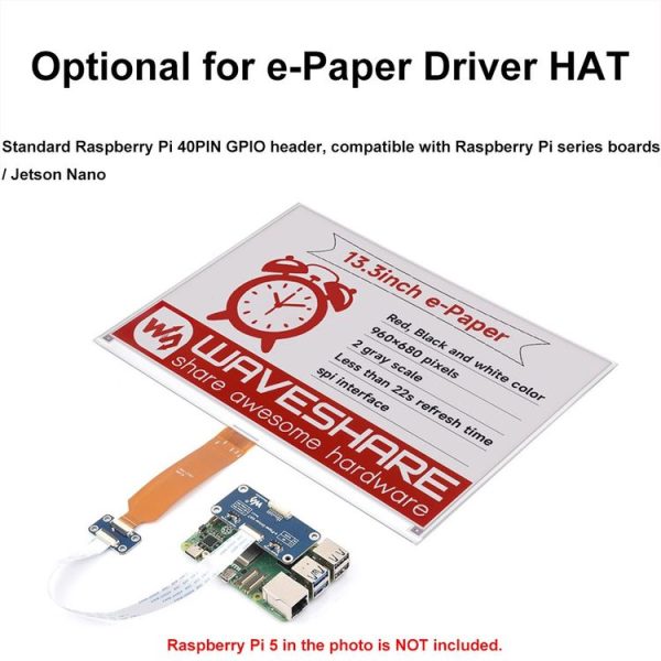 Waveshare 13.3inch 960x680 Pixels SPI Communication E-Ink Display, Spec: Nude Screen Version - Image 7